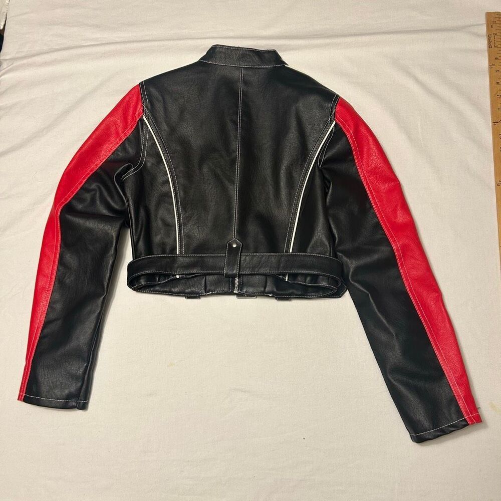 NWT Urban Outfitters Faux Leather Moto Jacket XS: Black, Red & Cream - Picture 6 of 7